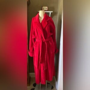 Intimate Essentials Long Heavy Bath Robe Tie Waist pockets Red Womens XL, cotton